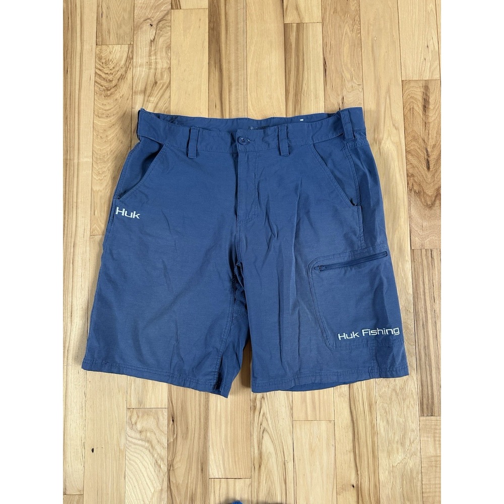 Huk Shorts Mens XL Blue Performance Fishing Quick Dry Zip Pocket Outdoor UPF